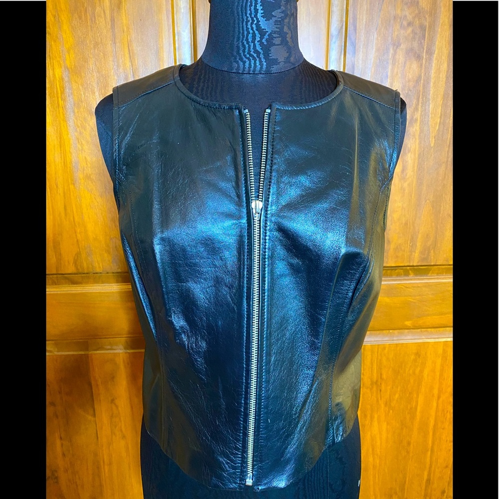 Black lamb skin leather moto vest
